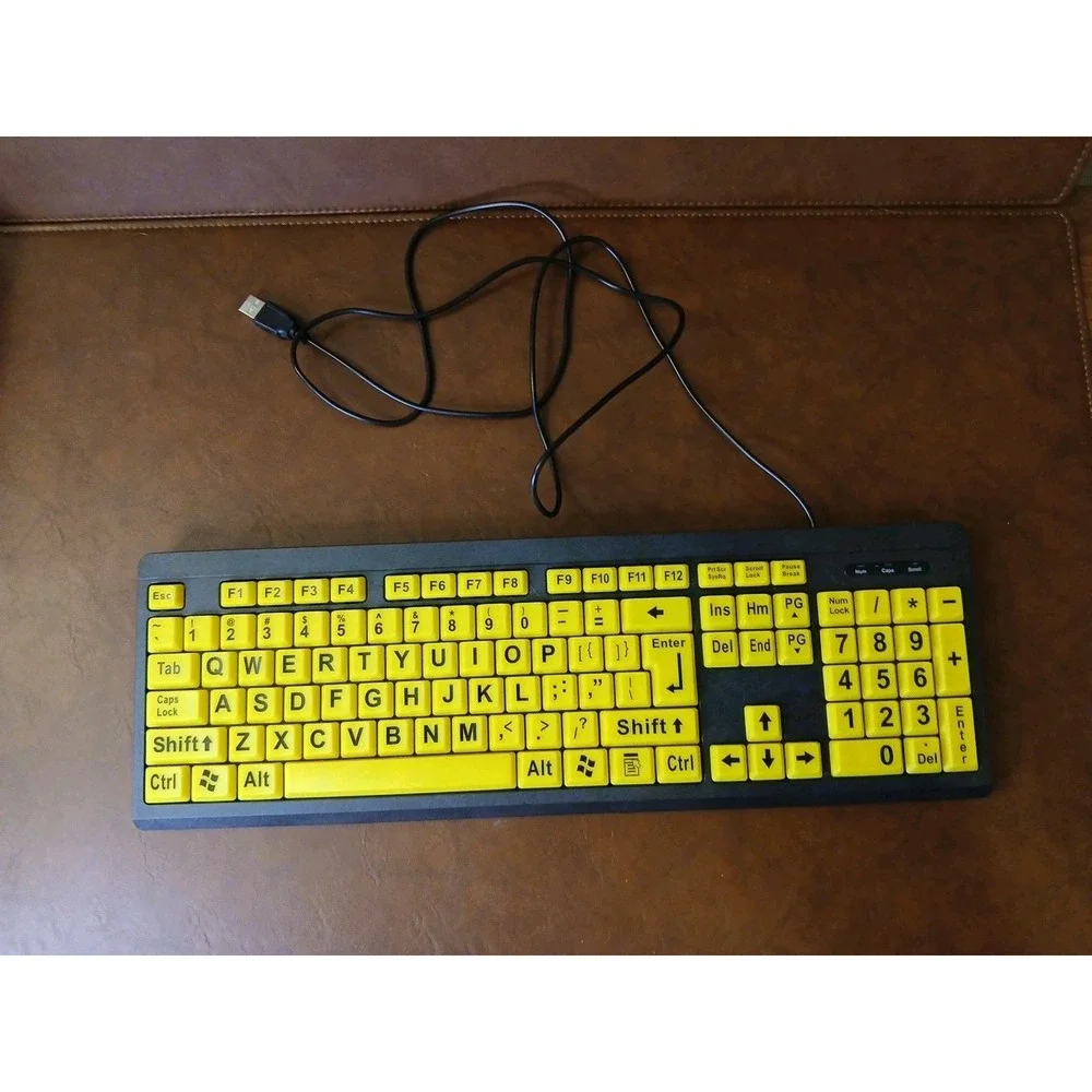 EZ Eyes™ USB Wired KEYBOARD‎ Model KL-306B - Black on Yellow - Large Print #1257